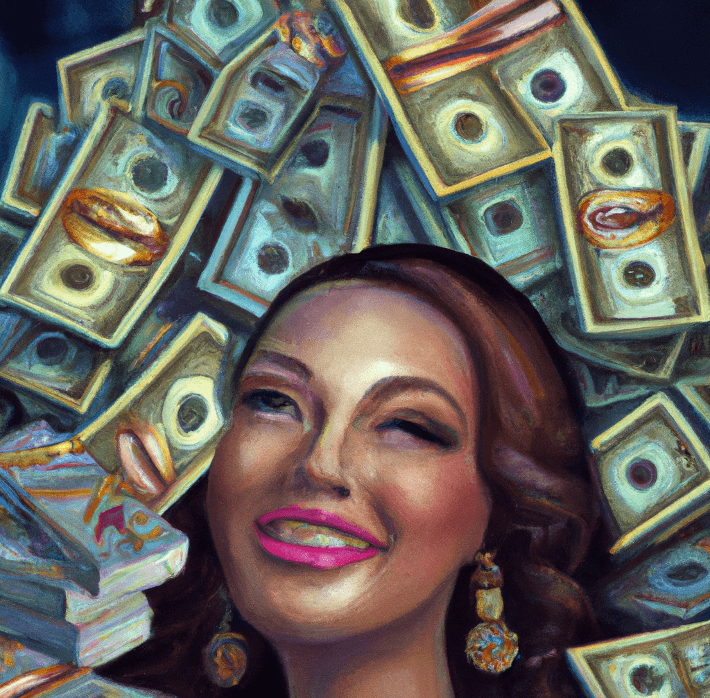 Woman dreaming about herself with loads of money