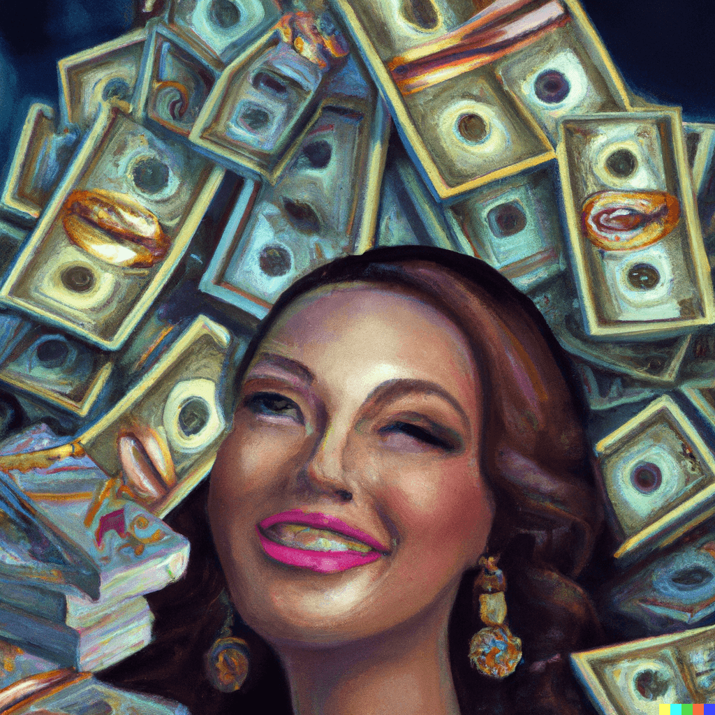 Woman dreaming about herself with loads of money