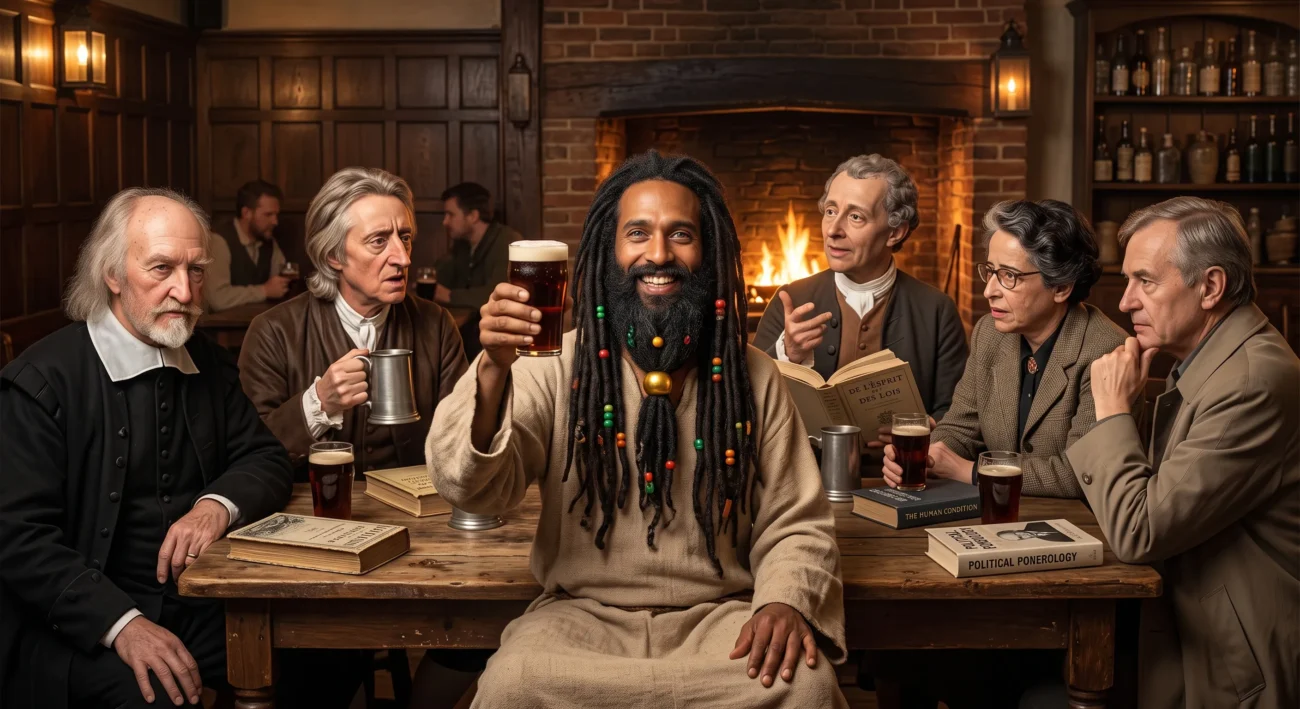 Guru GolGull the Almighty having a beer with the great Power Philosophers.